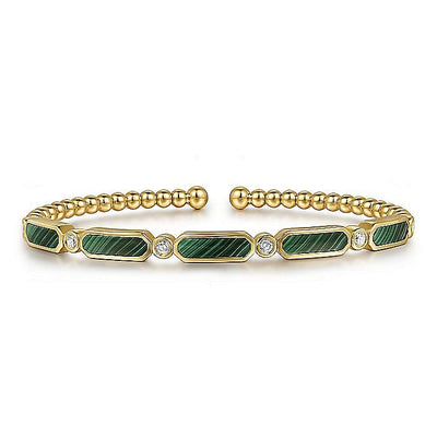 Malachite and Diamond Bangle in Yellow Gold by Gabriel NY