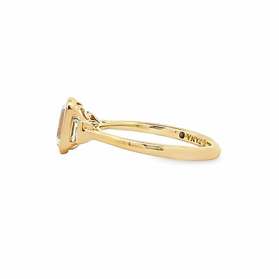 Emerald Cut Diamond Side Stone Engagement Ring in Yellow Gold by Fana