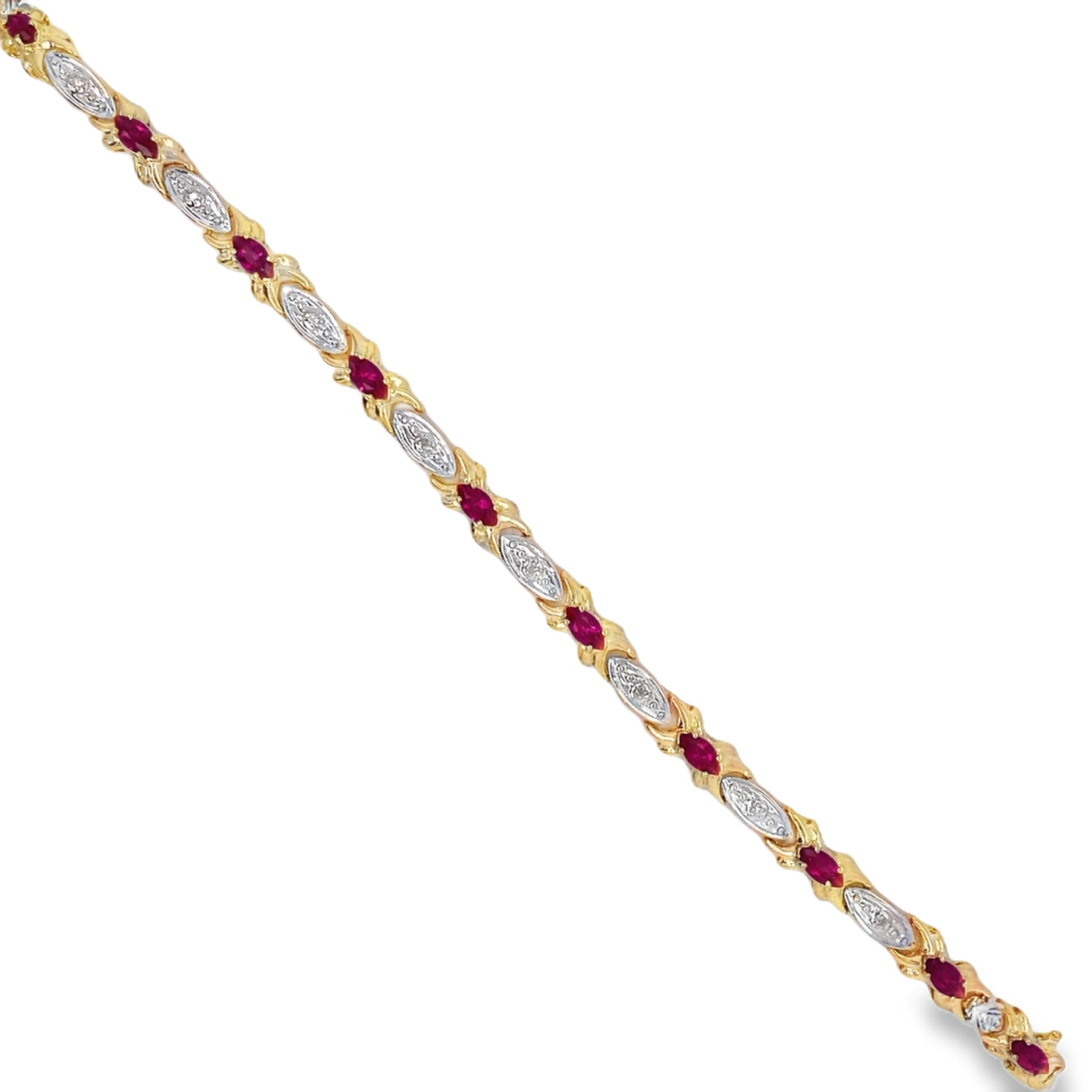 ESTATE Synthetic Ruby and Diamond Bracelet in Two-Tone Gold