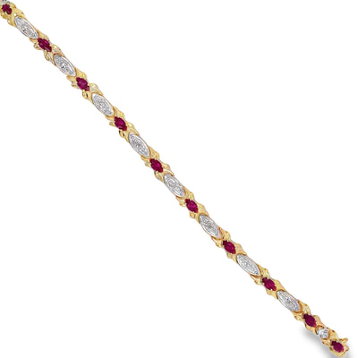 ESTATE Synthetic Ruby and Diamond Bracelet in Two-Tone Gold