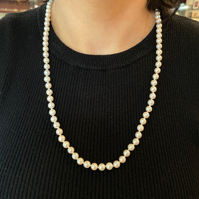 ESTATE 24" Strand Cultured Pearls in Yellow Gold