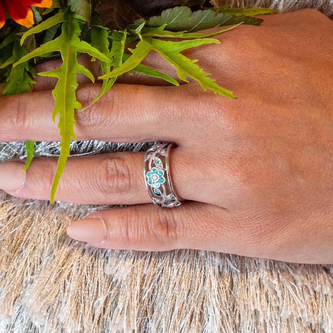 Paraiba Tourmaline and Diamond Ring in White Gold by Simon G