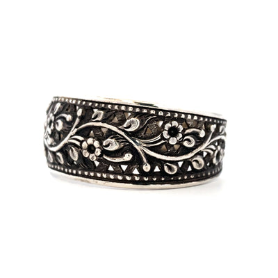 Estate Floral Cuff Bracelet in 925 Sterling Silver
