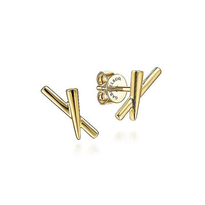 "X" Shaped Stud Earrings in Yellow Gold by Gabriel & Co.
