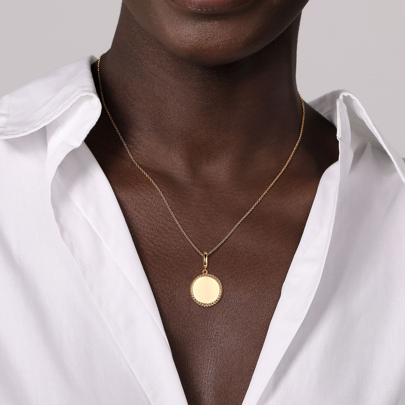 Beaded Medallion Pendant in Yellow Gold by Gabriel & Co.