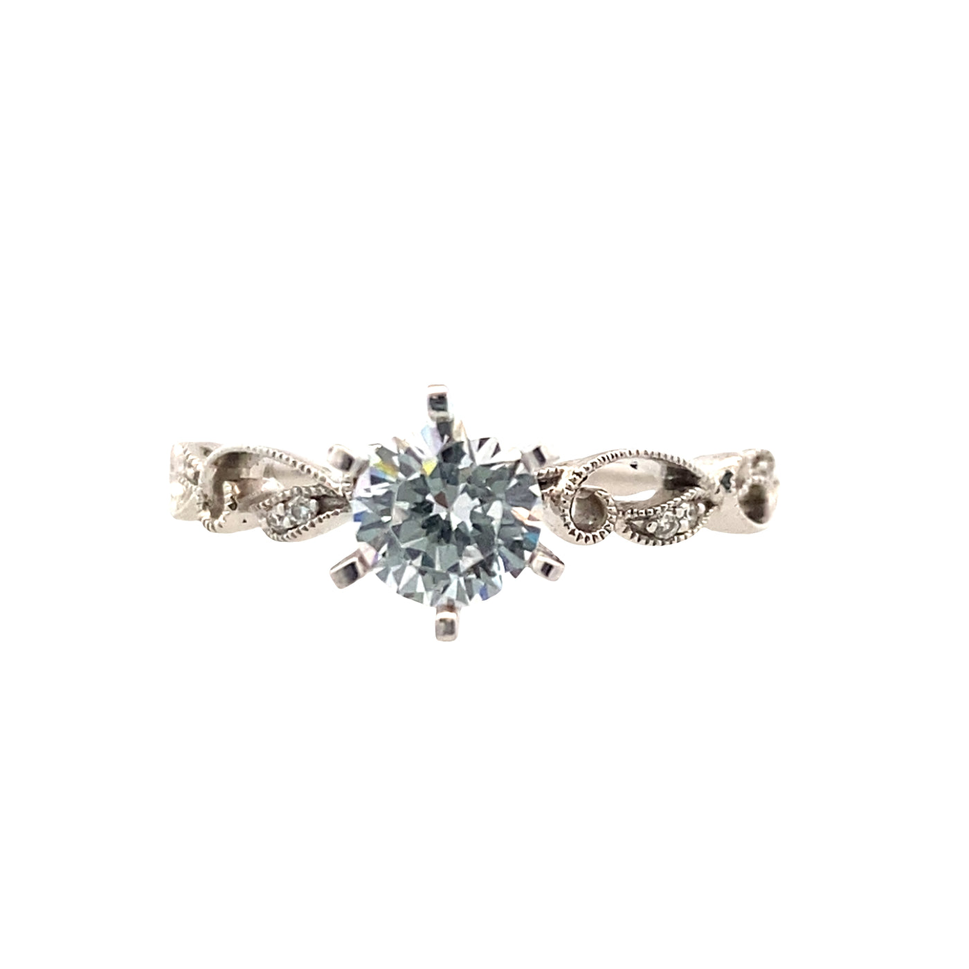 Floral Motif Round Engagement Ring in White Gold by Allllison Kaufman
