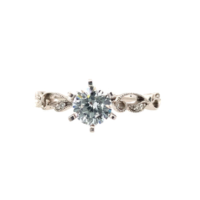 Floral Motif Round Engagement Ring in White Gold by Allllison Kaufman