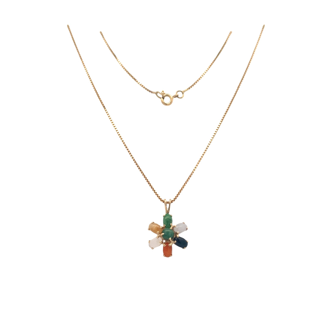 ESTATE Multi-colored Jade Pendant in Yellow Gold with 18" Chain