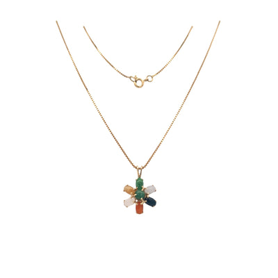 ESTATE Multi-colored Jade Pendant in Yellow Gold with 18" Chain