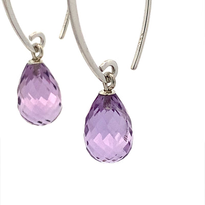 Amethyst Briolette Gemstone Earrings in Silver