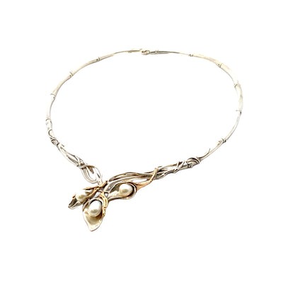 Estate Floral and Vine Motif Necklace in Two-Tone Gold