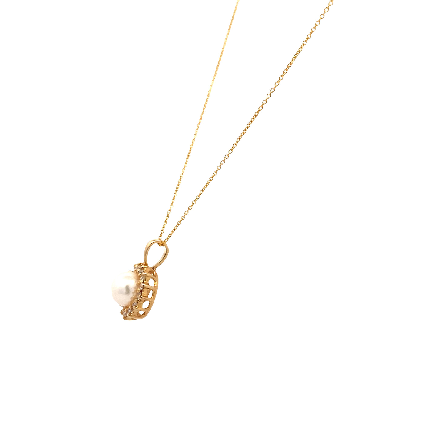 ESTATE Cultured Pearl and Diamond Pendant in Yellow Gold
