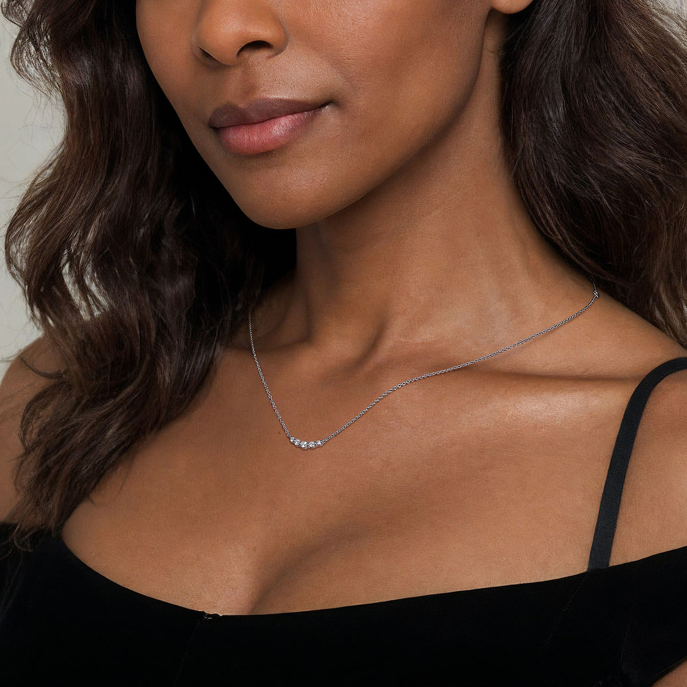 White Sapphire Curved Bar Necklace in White Gold by Gabriel & Co.