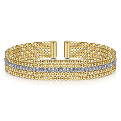 Wide Bujukan Diamond Beaded Bangle in Yellow Gold by Gabriel & Co.