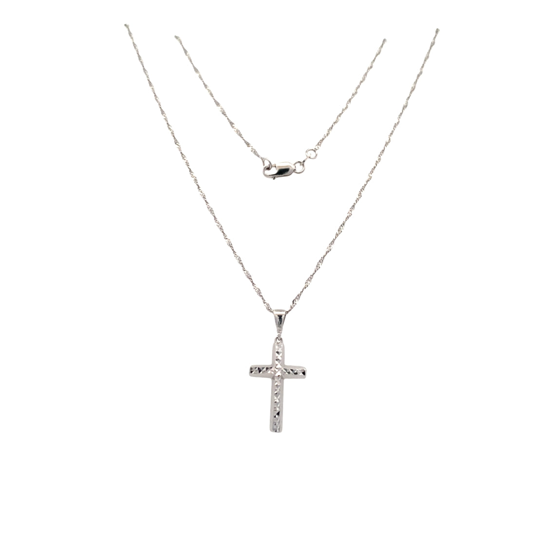 Diamond-Cut Cross Pendant in White Gold with 16" Chain