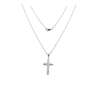 Diamond-Cut Cross Pendant in White Gold with 16" Chain