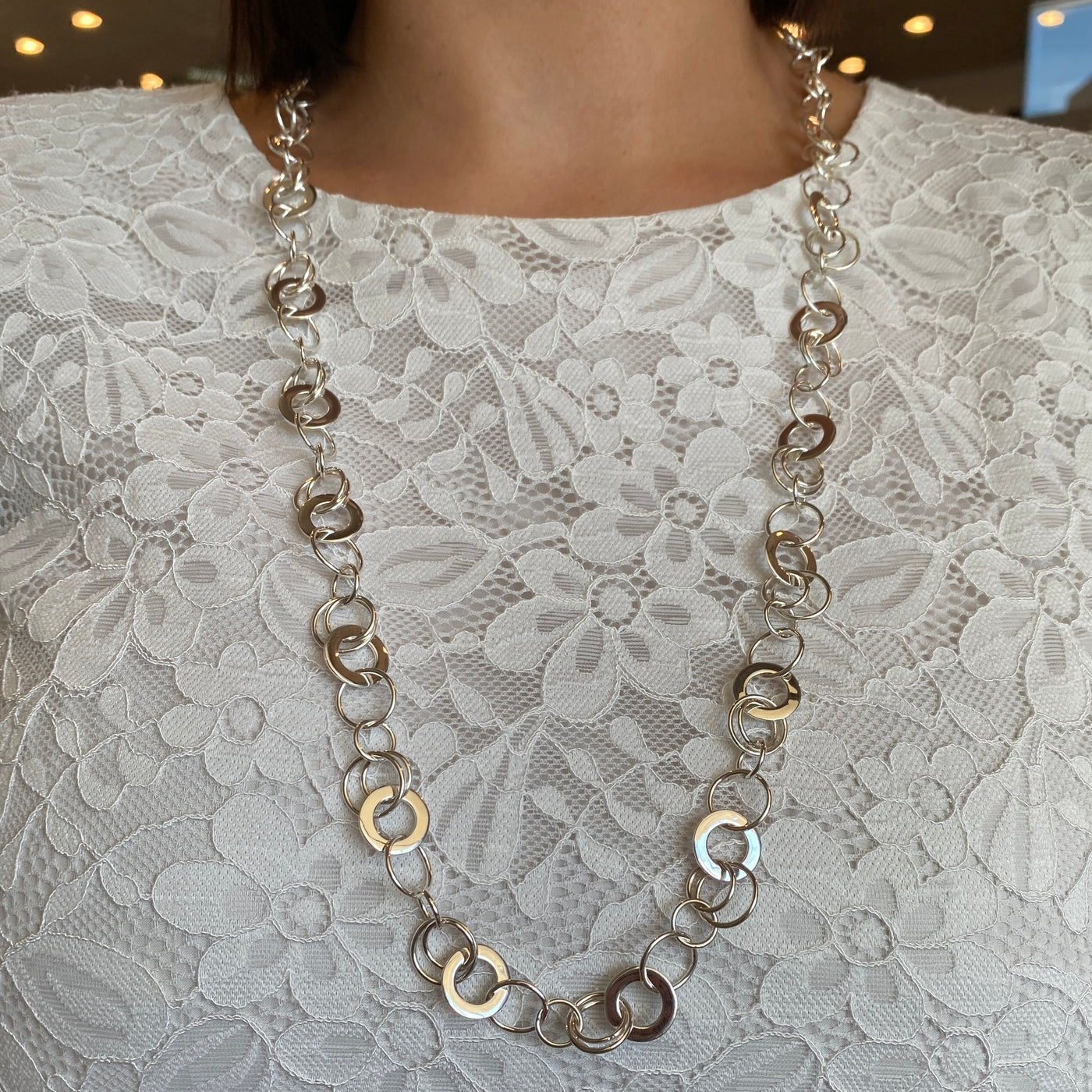 ESTATE 30" Fancy Link Necklace in Silver