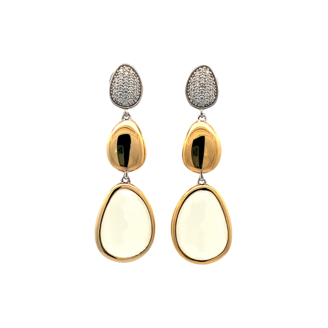 CZ Drop Earrings in Silver with Gold Plating by Ti Sento Milano