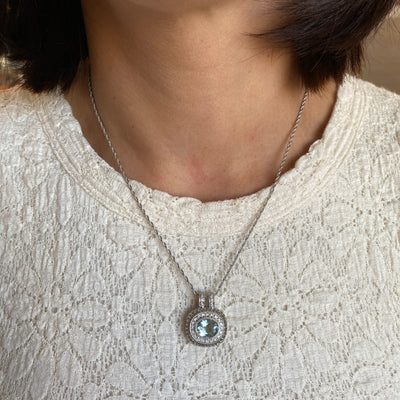 ESTATE Aquamarine and Diamond Pendant in White Gold