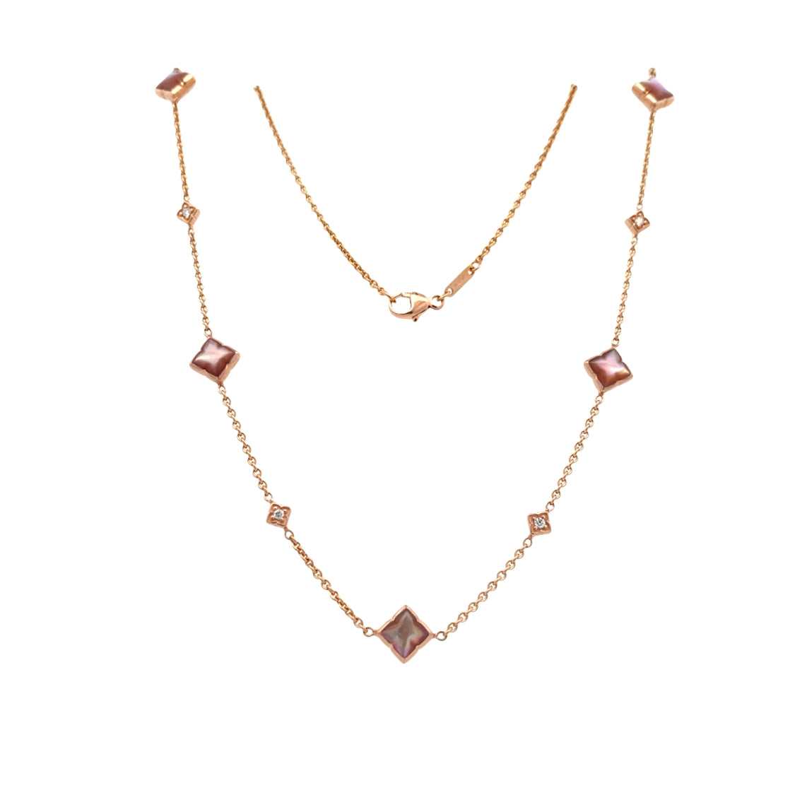Mother of Pearl and Diamond Station Necklace 0.18CTW in 14K Rose Gold by Kabana