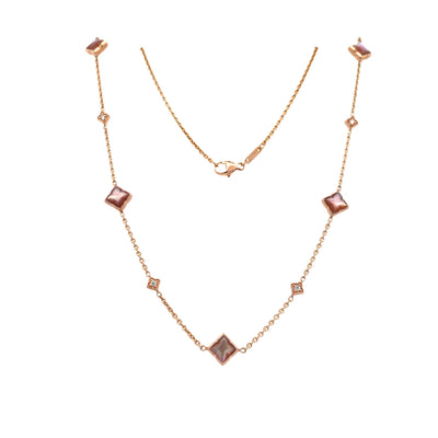 Mother of Pearl and Diamond Station Necklace 0.18CTW in 14K Rose Gold by Kabana