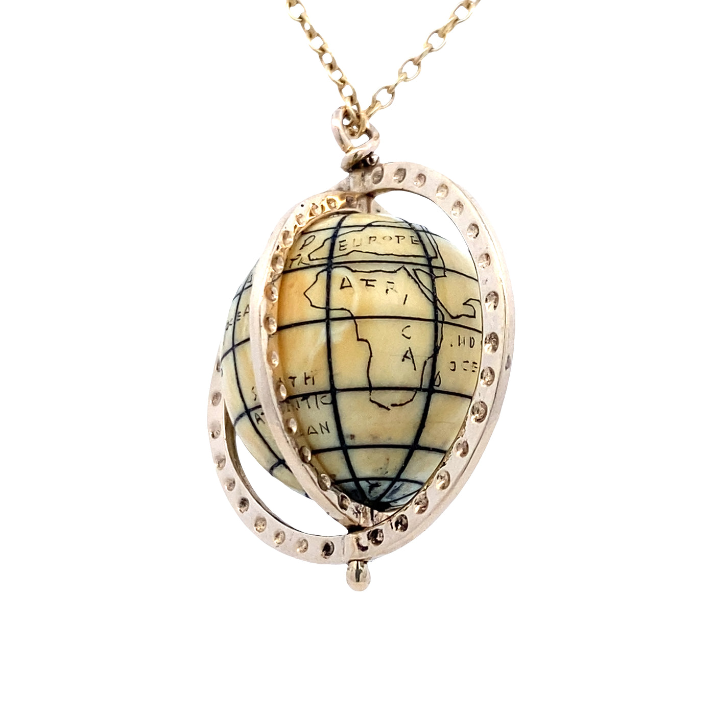 ESTATE Rotating Globe Pendant in Yellow Gold