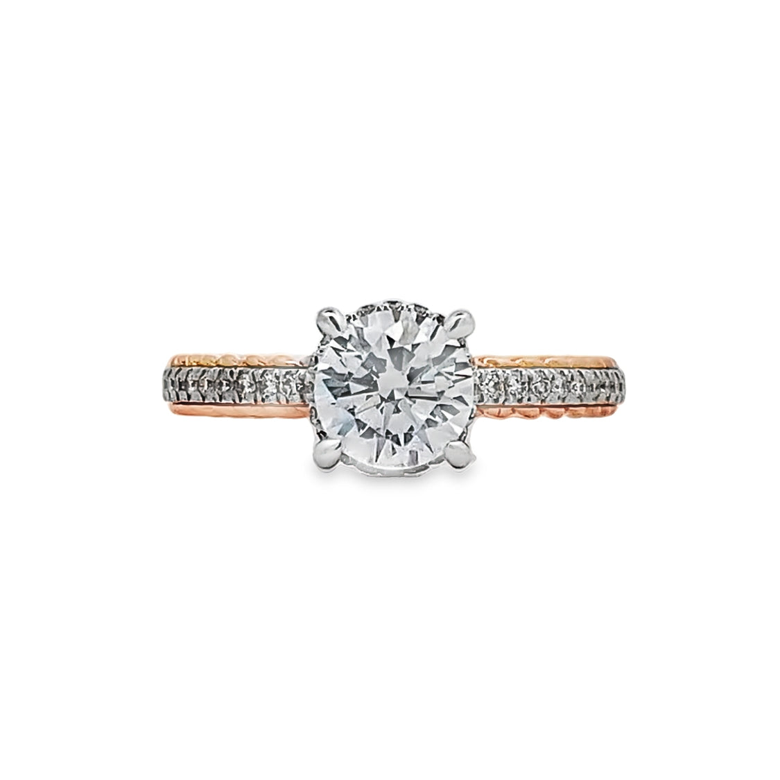 Round Diamond Side Stone Engagement Ring in Two-Tone Gold by Gabriel & Co.