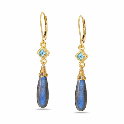 Gemstone Drop Earrings in Sterling SIlver with Gold Plating