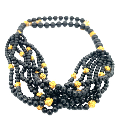 ESTATE Onyx and Yellow Gold Beaded Necklace