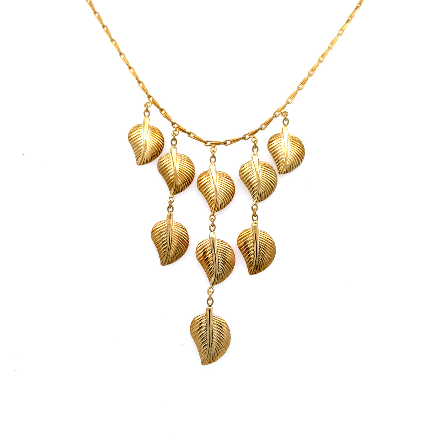 Estate Leaf Motif Necklace in Yellow Gold