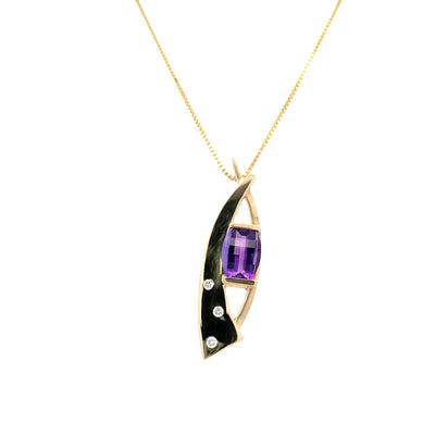 ESTATE Amethyst and Diamond Pendant in Yellow Gold