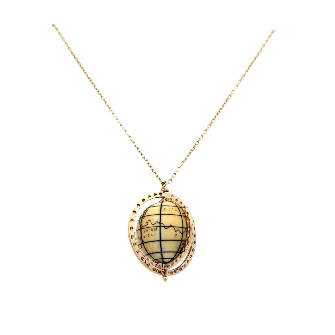 ESTATE Rotating Globe Pendant in Yellow Gold