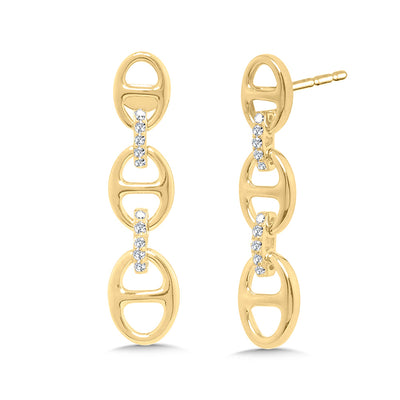 Diamond Triple Section Earrings in Yellow Gold