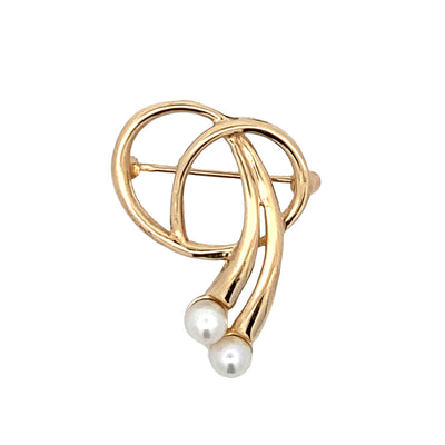 ESTATE Whimsical Swirl Pearl Pin in Yellow Gold