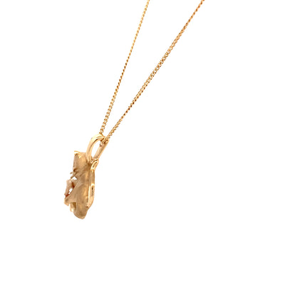 ESTATE Kitten with Pearl Pendant in Yellow Gold
