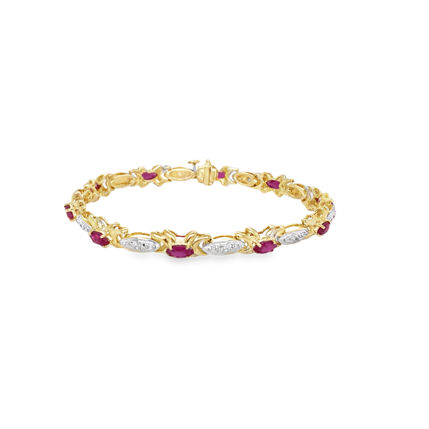 ESTATE Synthetic Ruby and Diamond Bracelet in Two-Tone Gold