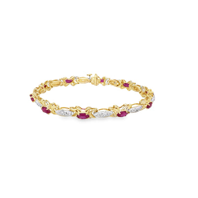 ESTATE Synthetic Ruby and Diamond Bracelet in Two-Tone Gold