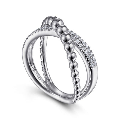 White Sapphire  Cross Over Bujukan Ring in Silver by Gabriel & Co.