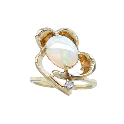 ESTATE Opal and Diamond Ring in Yellow Gold