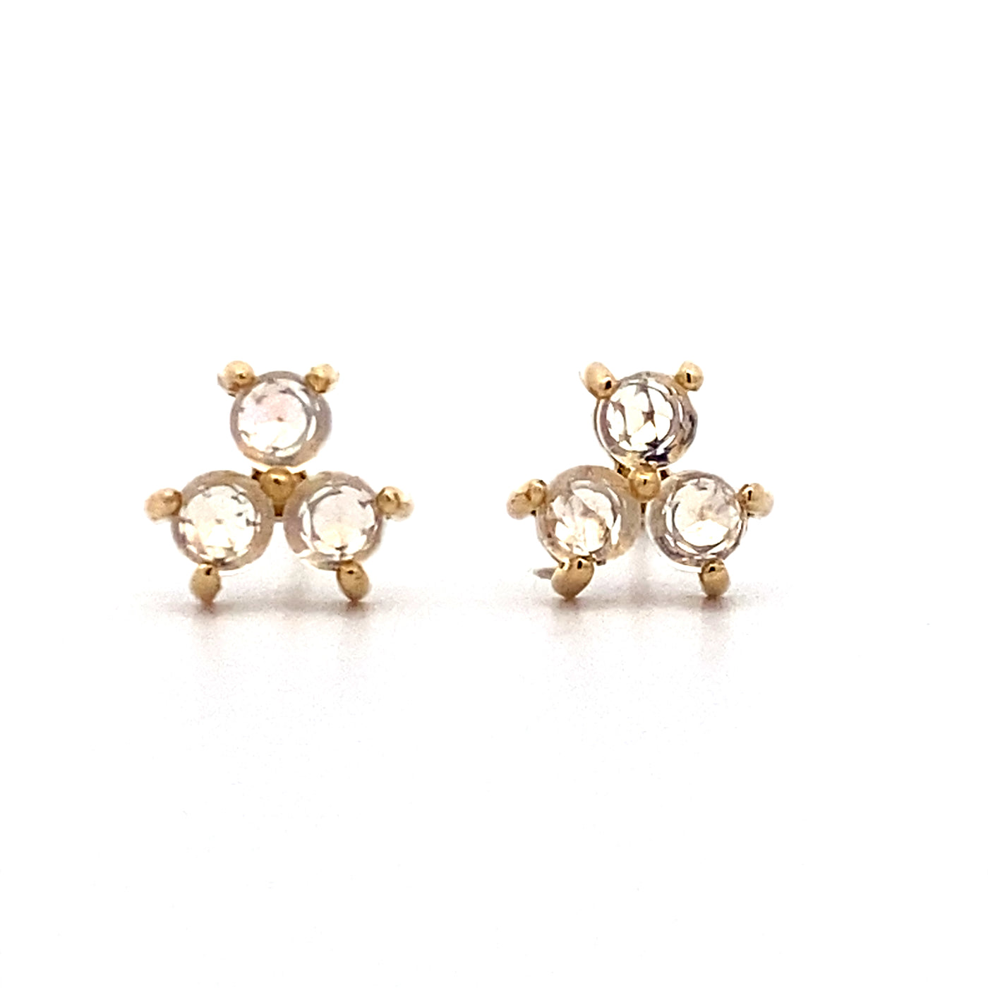 Moonstone Triad Earrings in Yellow Gold by B&C