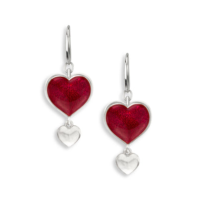 Red Enamel Moving Heart Earrings in Silver by Nicole Barr