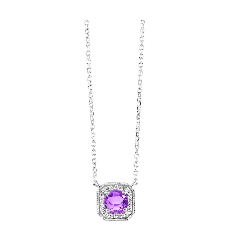 Amethyst Solitaire Necklace in White Gold