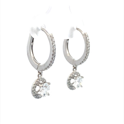 Diamond Halo Drop Earrings in White Gold