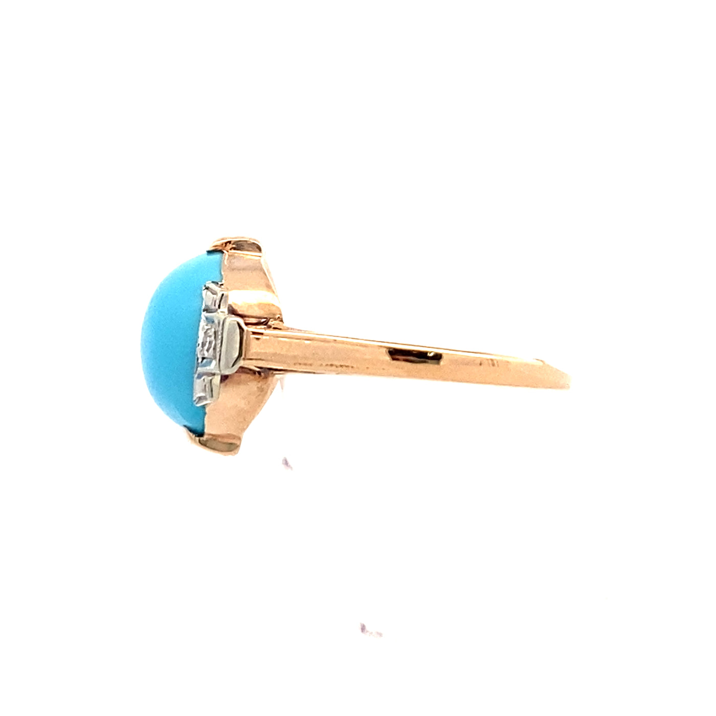 ESTATE Turquoise and Diamond Ring in Yellow Gold