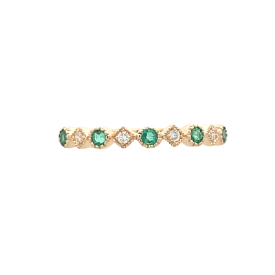 Emerald and Diamond Stackable Ring in Yellow Gold