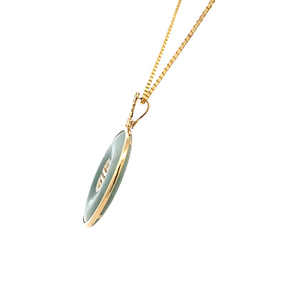ESTATE Jade Longevity Pendant in 14K Yellow Gold with 24" Box Chain