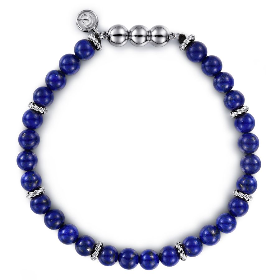 Mens Lapis Beaded Bracelet in Silver by Gabriel & Co.