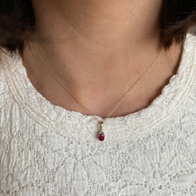 ESTATE Ruby and Diamond Pendant in Yellow Gold