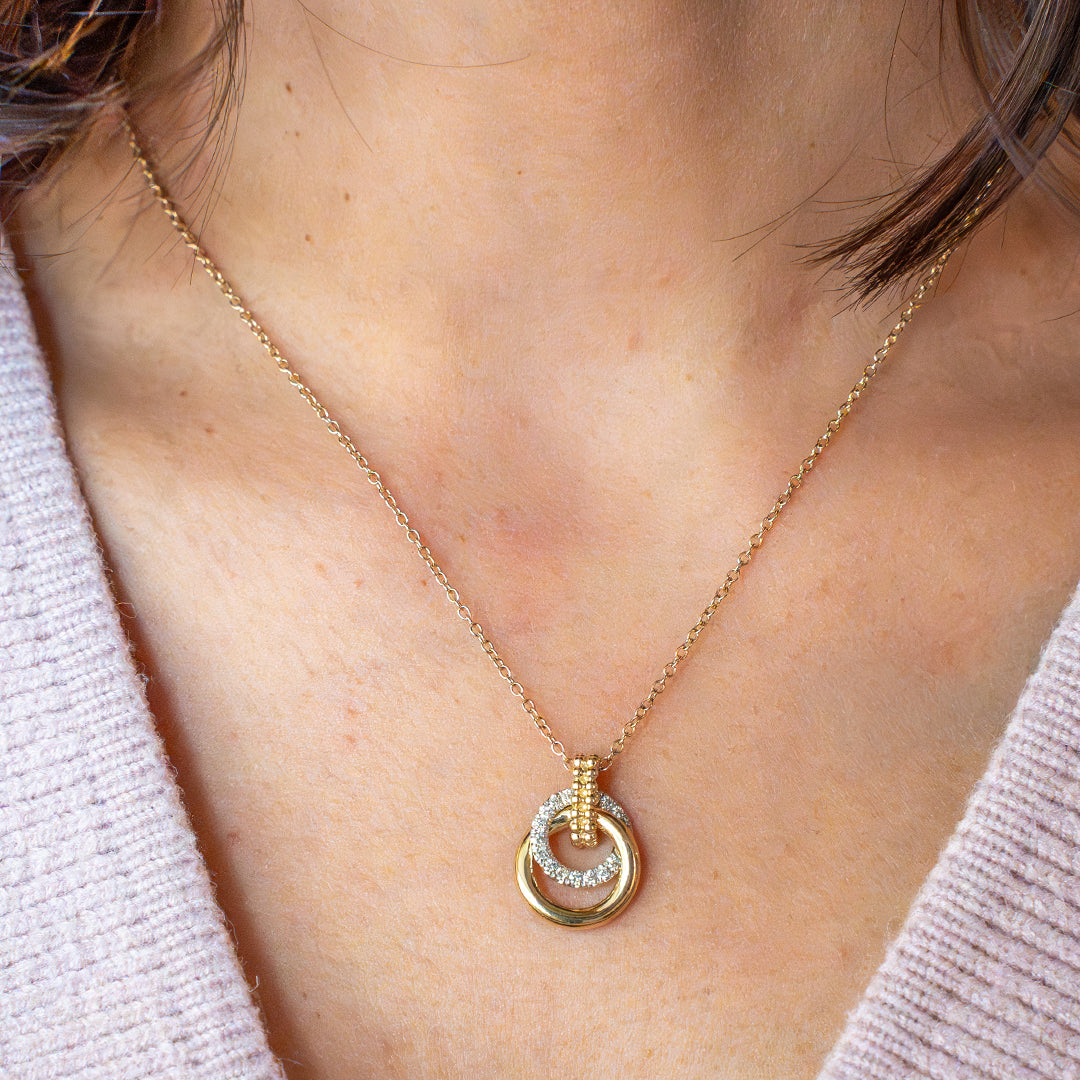 Diamond Interlocking Circle Pendant in Two-Tone Gold by Gabriel & Co.