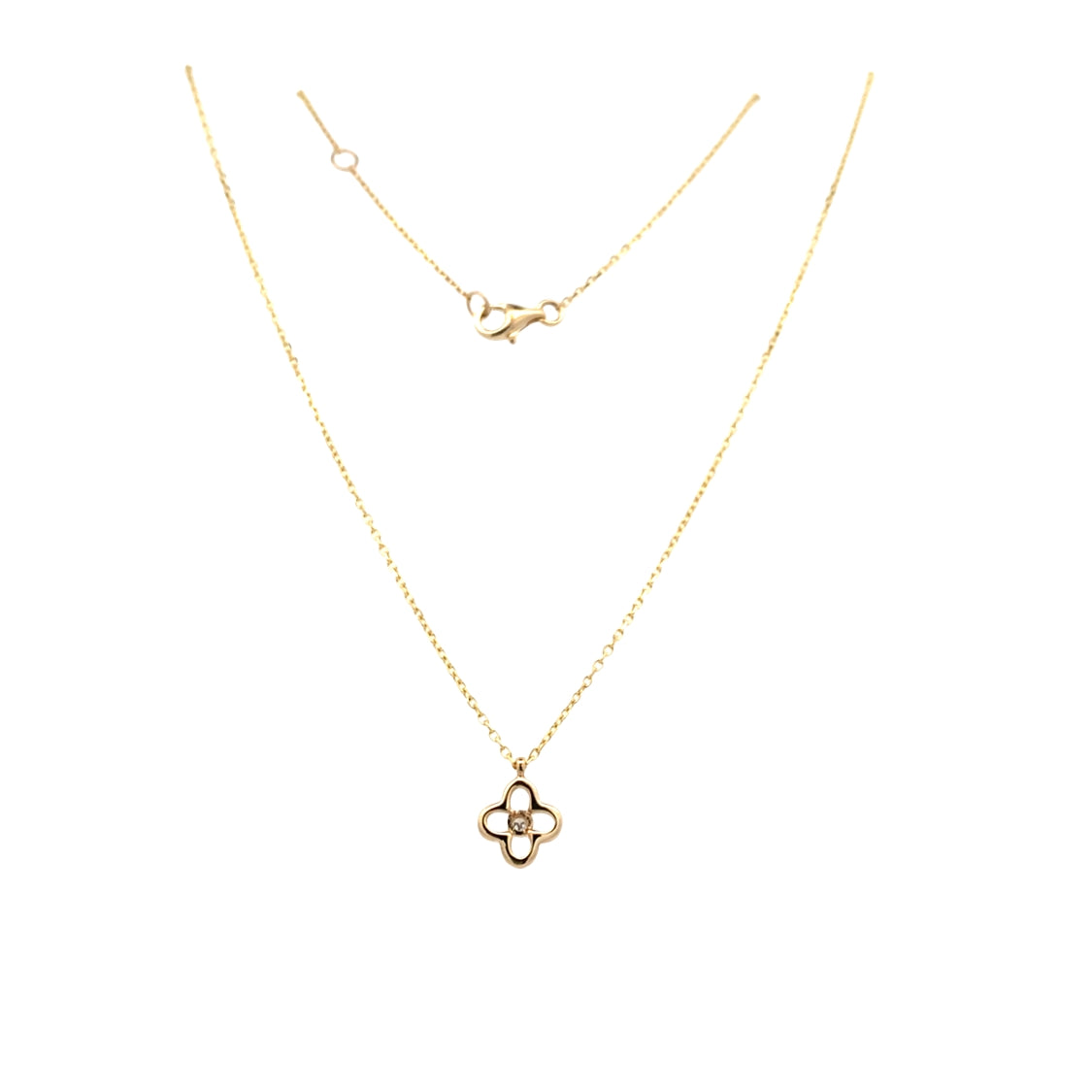 Delicate Diamond Clover Pendant in Yellow Gold with 18" Chain